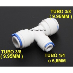 Te conexion rápida tubo 3/8 (9.95mm) - tubo 1/4 (6,5mm) - tubo 3/8 (9.95mm)