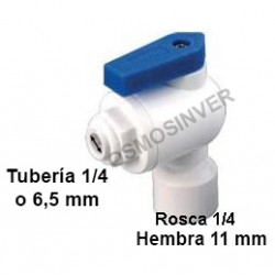Llave depósito Ósmosis Domestica con conexión rápida, para tubo de 6,5mm o 1/4 y rosca de 1/4