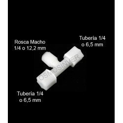 Te tubo roscado1/4 (6mm) - rosca lateral macho 1/4