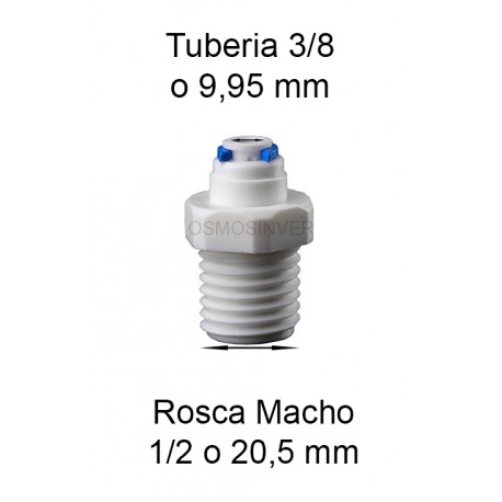 Recta Conexion Rapida Tuberia 3/8 o 9.95 mm a Rosca Macho 1/2 o 20.5 mm