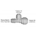 Te Rosca Macho 1/4 o 12.2 mm a Conexion Rapida Tuberia 1/4 o 6.5 mm a Conexion Rapida 3/8 o 9.95 mm
