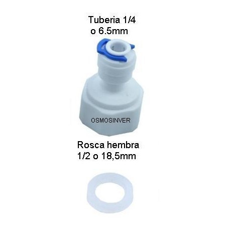 Recta conexion rapida, tubo 1/4 o 6,5mm, rosca hembra 1/2 con diametro de rosca interior 18.5mm